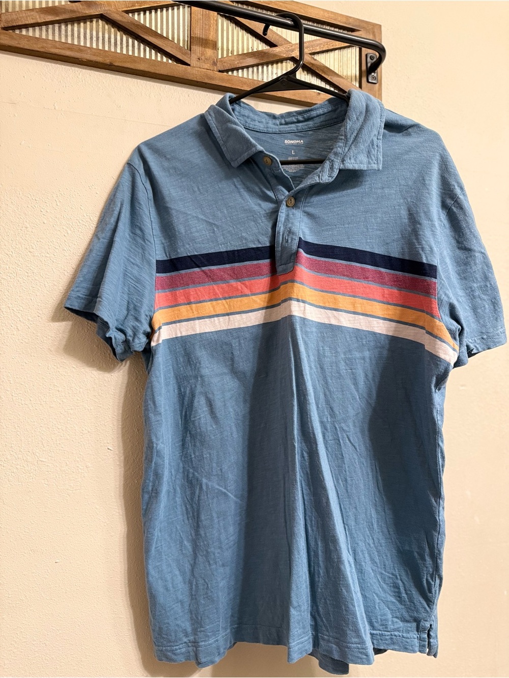 Light Blue Striped Polo Shirt - Casual Men's Short Sleeve